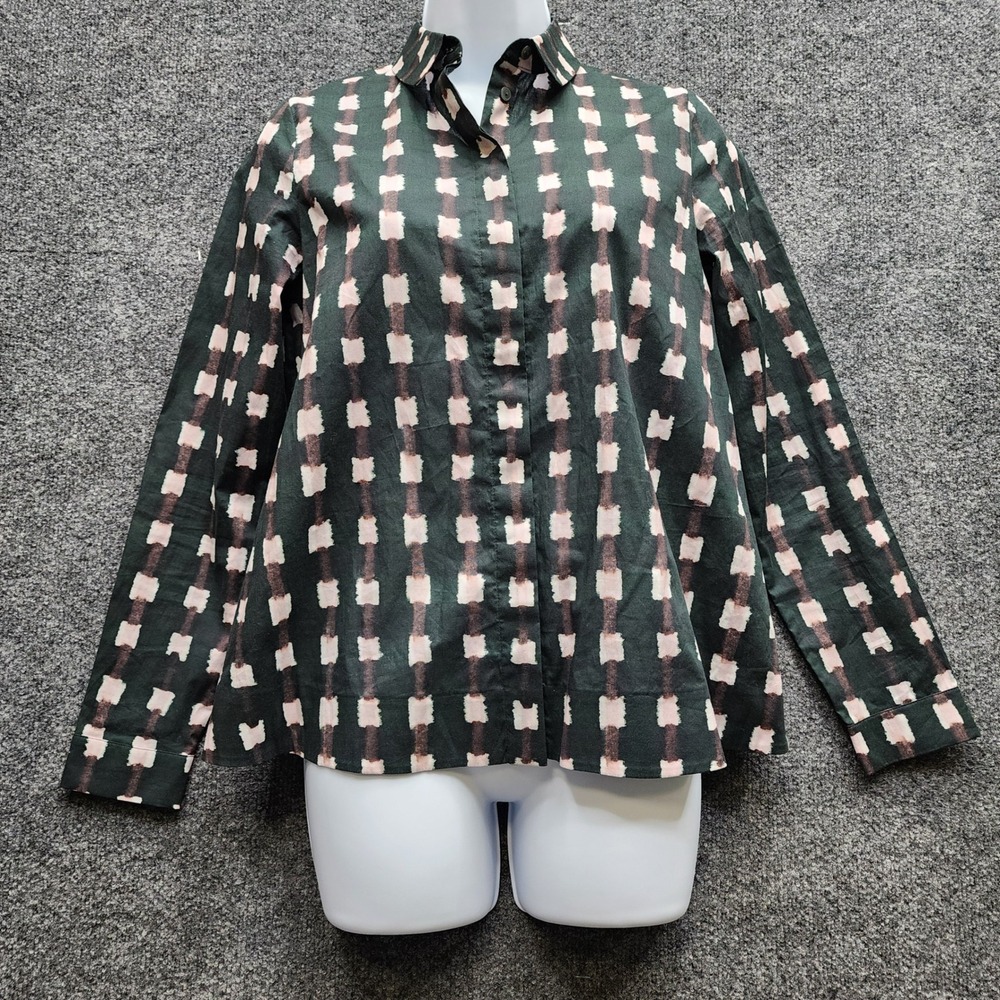 COS Womens Abstract Geometric Abstract Cotton Stretch Button Front Blouse Size 2